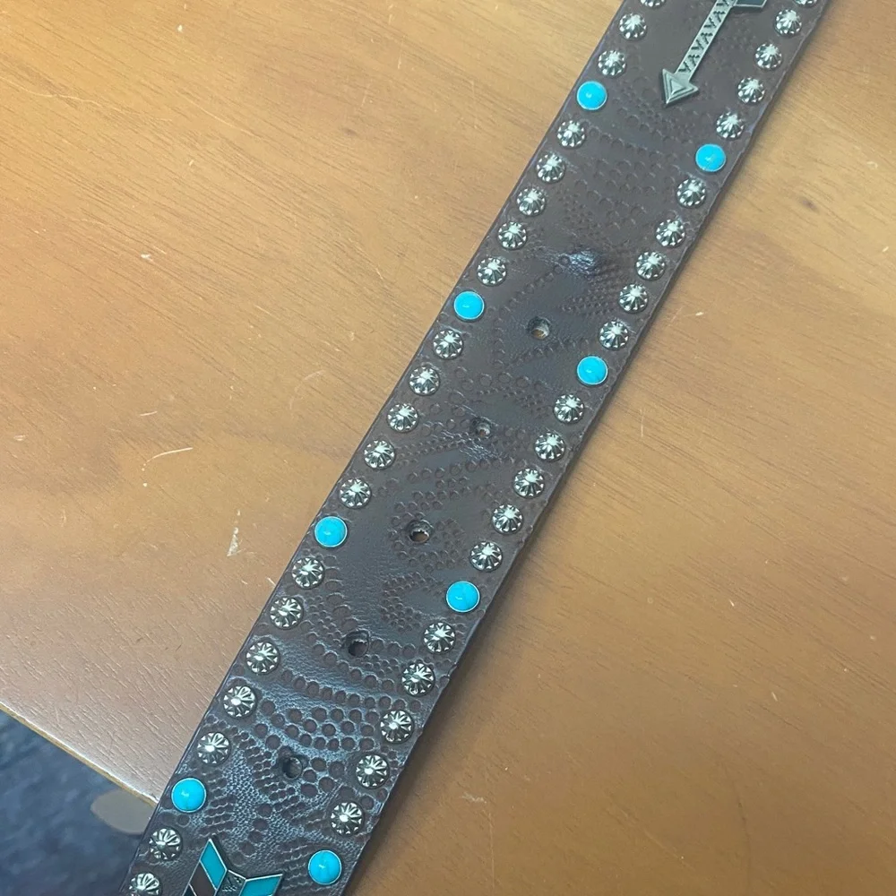 Western Genuine Leather Cowgirl Belt w/Turquoise